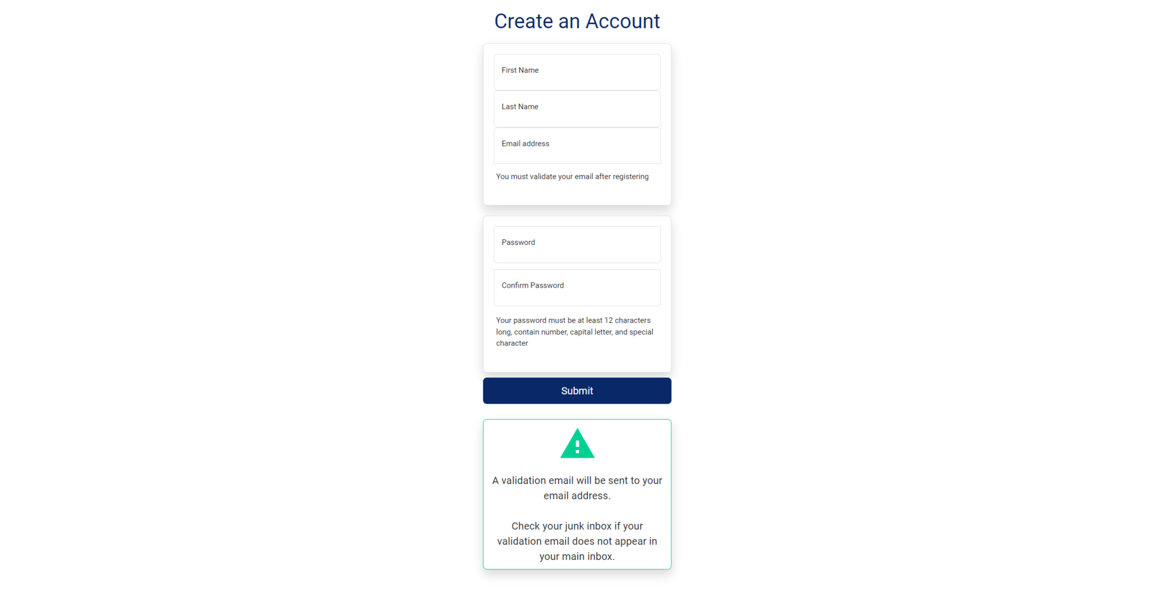 Create an account page